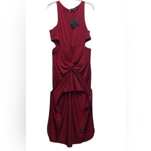Haute Fox N.W.T. Wine Red Burgundy Twist-Front Dress.Size 2X Long Length Elegant